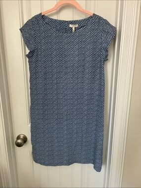 Women's Blue Patterned Shift Dress 100% Silk